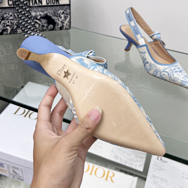 Hot J'Adior Slingback Pumps Women Toile de Jouy Motif Canvas Sky Blue