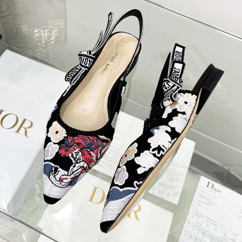 J'Adior Slingback Pumps Women Toile de Jouy Pop Motif Canvas Black Hot Sale