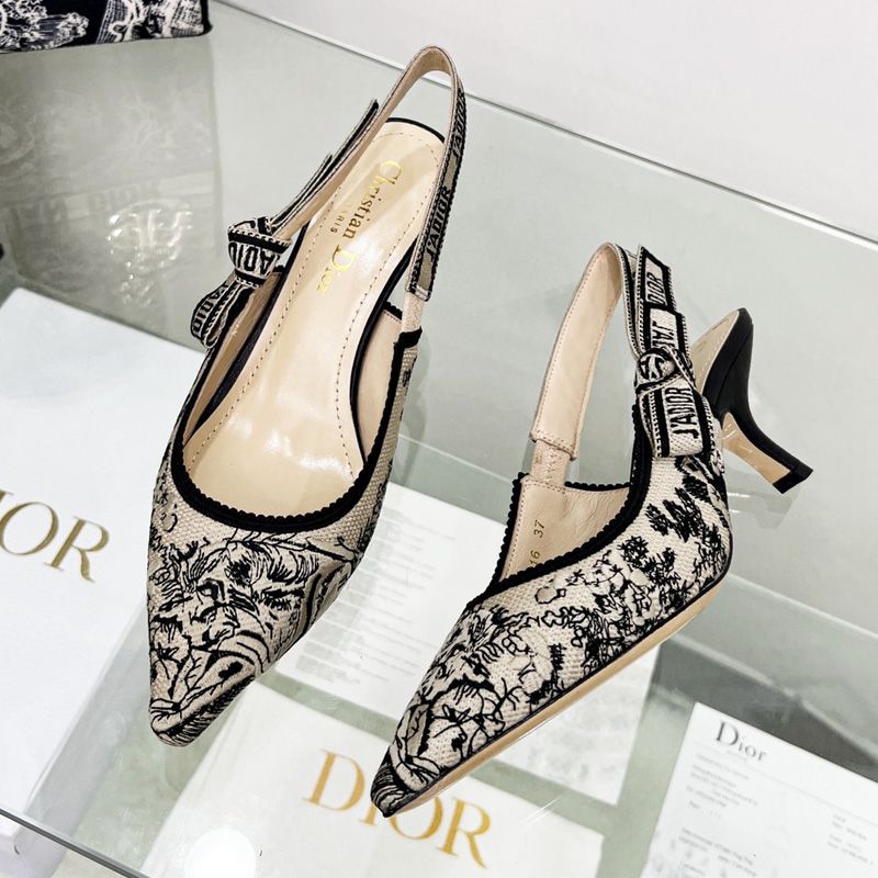 Hot J'Adior Slingback Pumps Women Toile de Jouy Sauvage Motif Canvas Beige