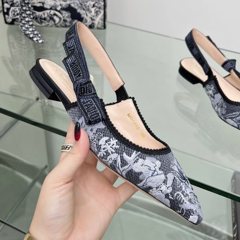 J'Adior Slingback Pumps Women Toile de Jouy Sauvage Motif Canvas Black Grey Hot Sale