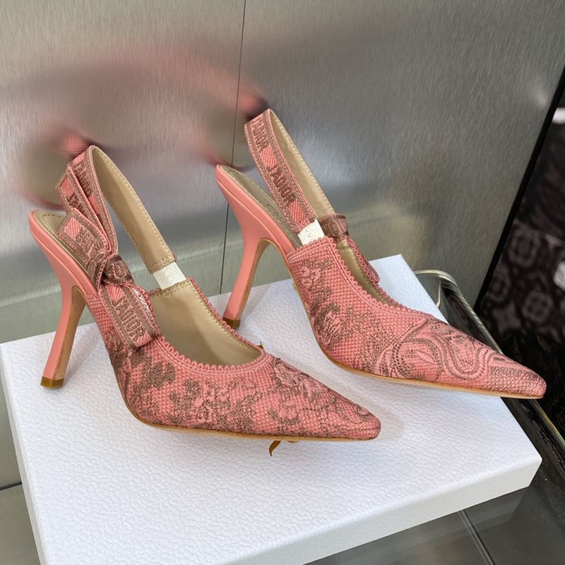 J'Adior Slingback Pumps Women Toile de Jouy Sauvage Motif Canvas Pink Hot Sale