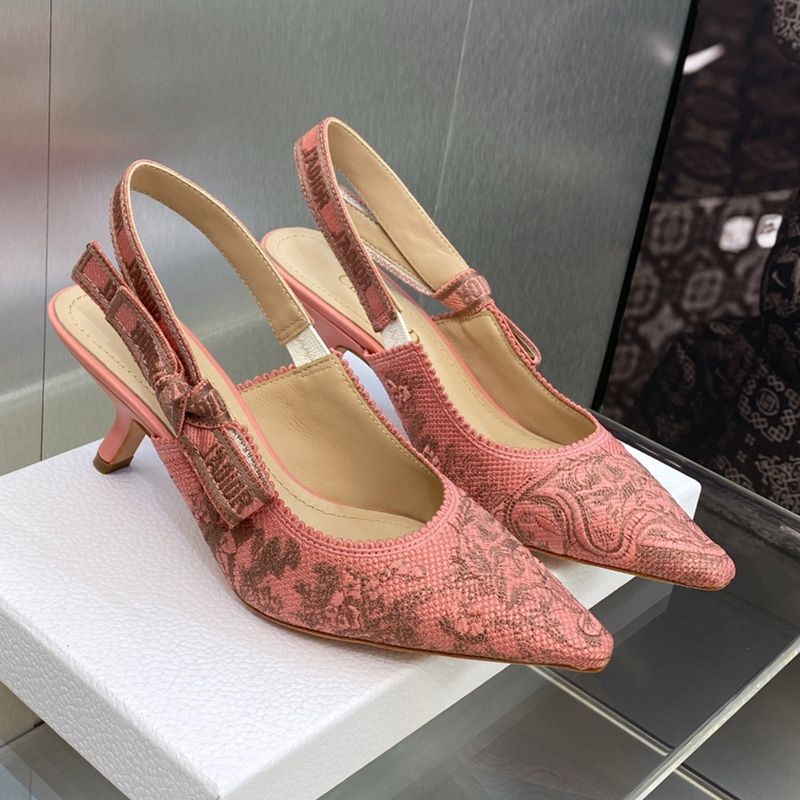 J'Adior Slingback Pumps Women Toile de Jouy Sauvage Motif Canvas Pink Hot Sale