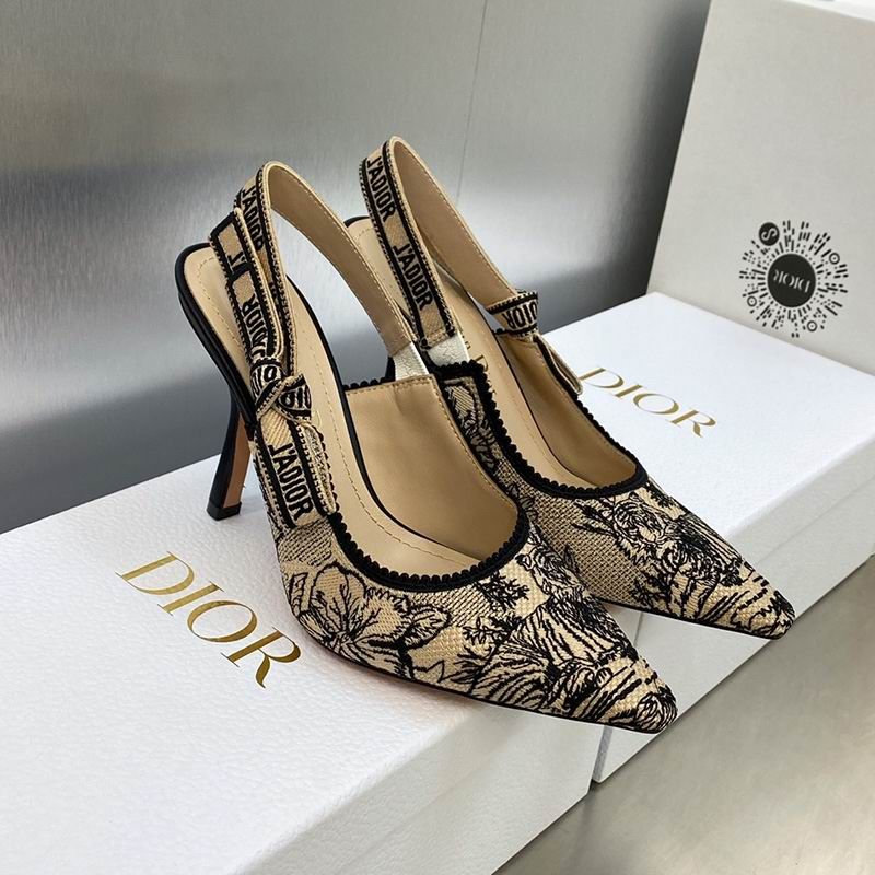 J'Adior Slingback Pumps Women Toile de Jouy Voyage Motif Canvas Beige Hot Sale