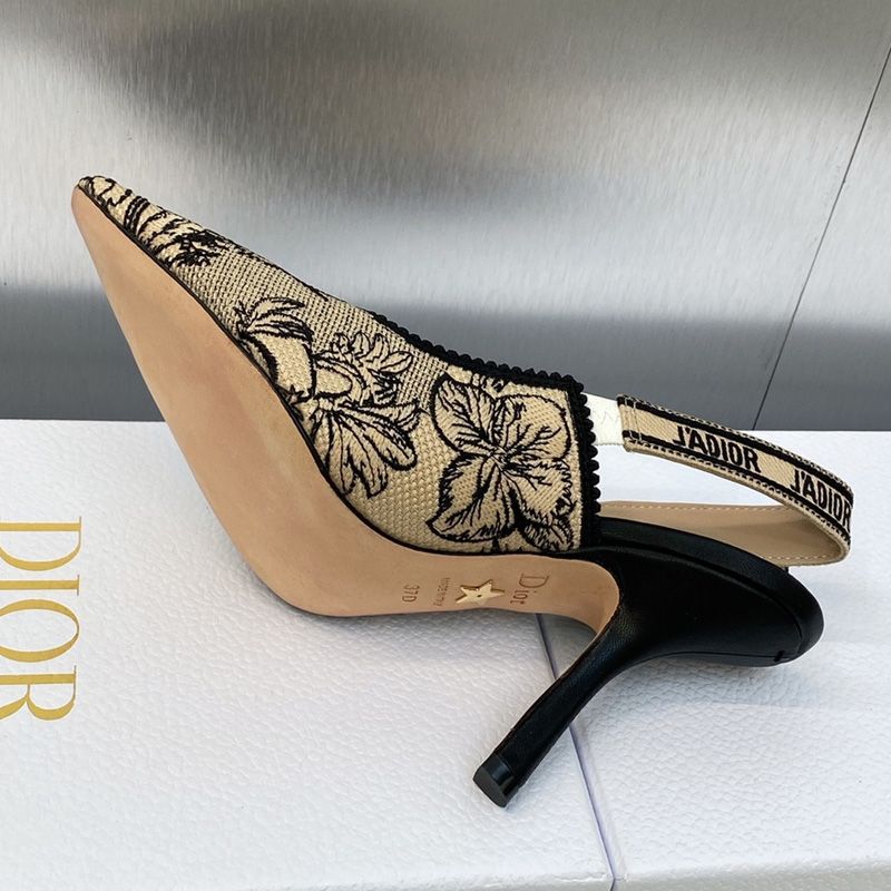 J'Adior Slingback Pumps Women Toile de Jouy Voyage Motif Canvas Beige Hot Sale