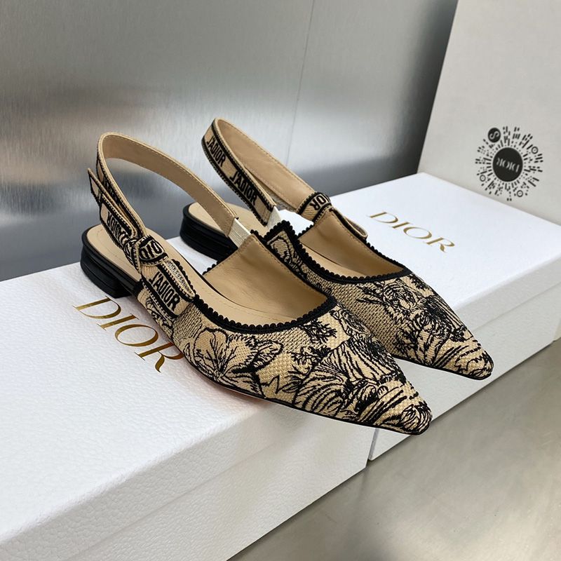 J'Adior Slingback Pumps Women Toile de Jouy Voyage Motif Canvas Beige Hot Sale