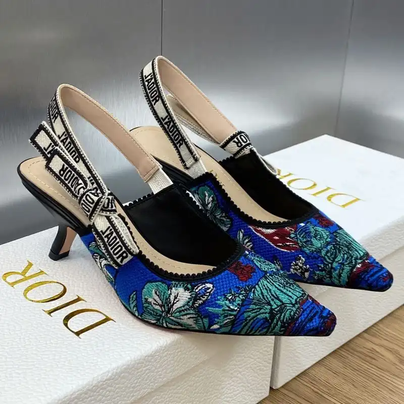 Affordable Hot J'Adior Slingback Pumps Women Toile de Jouy Voyage Motif Canvas Blue Green