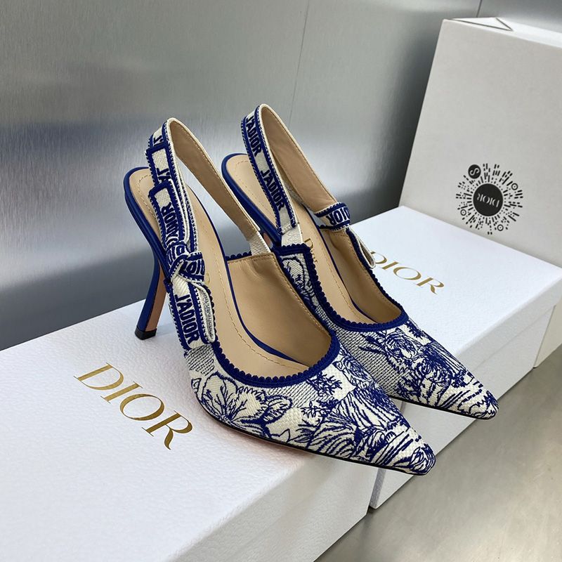 Hot J'Adior Slingback Pumps Women Toile de Jouy Voyage Motif Canvas Bright Blue