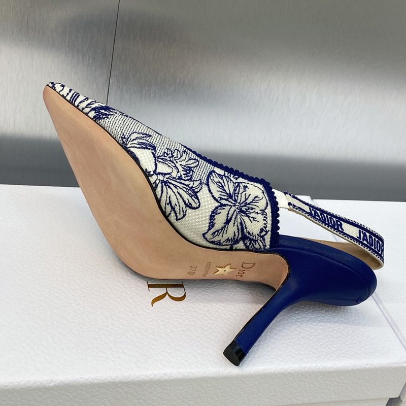 Hot J'Adior Slingback Pumps Women Toile de Jouy Voyage Motif Canvas Bright Blue