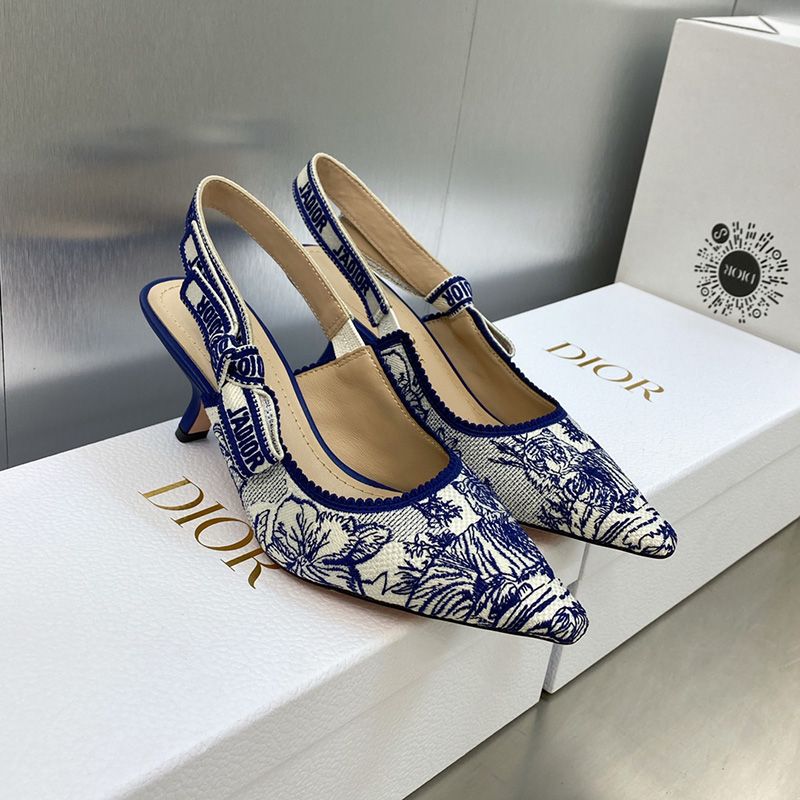 Hot J'Adior Slingback Pumps Women Toile de Jouy Voyage Motif Canvas Bright Blue