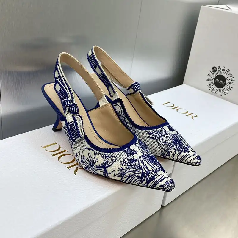 Cheap Hot J'Adior Slingback Pumps Women Toile de Jouy Voyage Motif Canvas Bright Blue