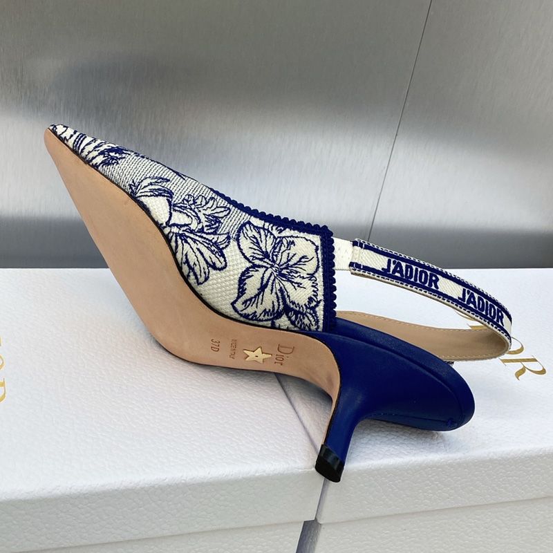 Hot J'Adior Slingback Pumps Women Toile de Jouy Voyage Motif Canvas Bright Blue