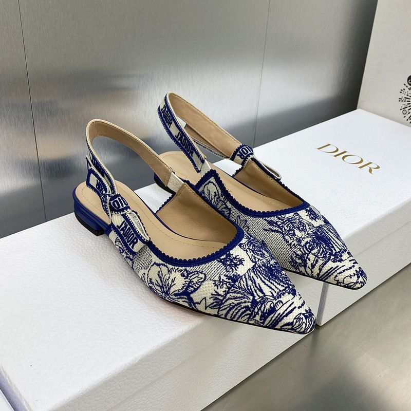 Hot J'Adior Slingback Pumps Women Toile de Jouy Voyage Motif Canvas Bright Blue