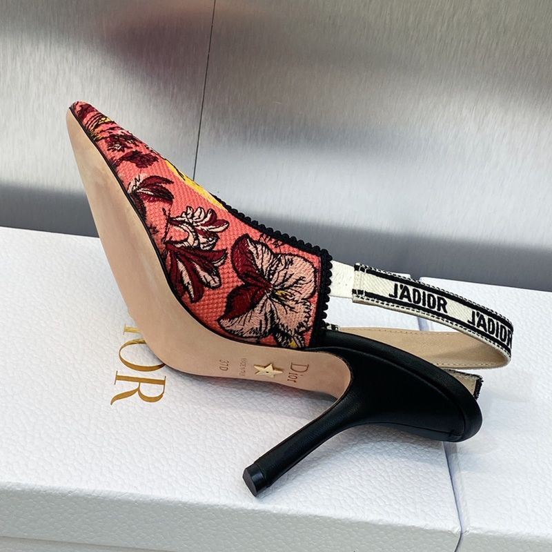 J'Adior Slingback Pumps Women Toile de Jouy Voyage Motif Canvas Pink Hot Sale