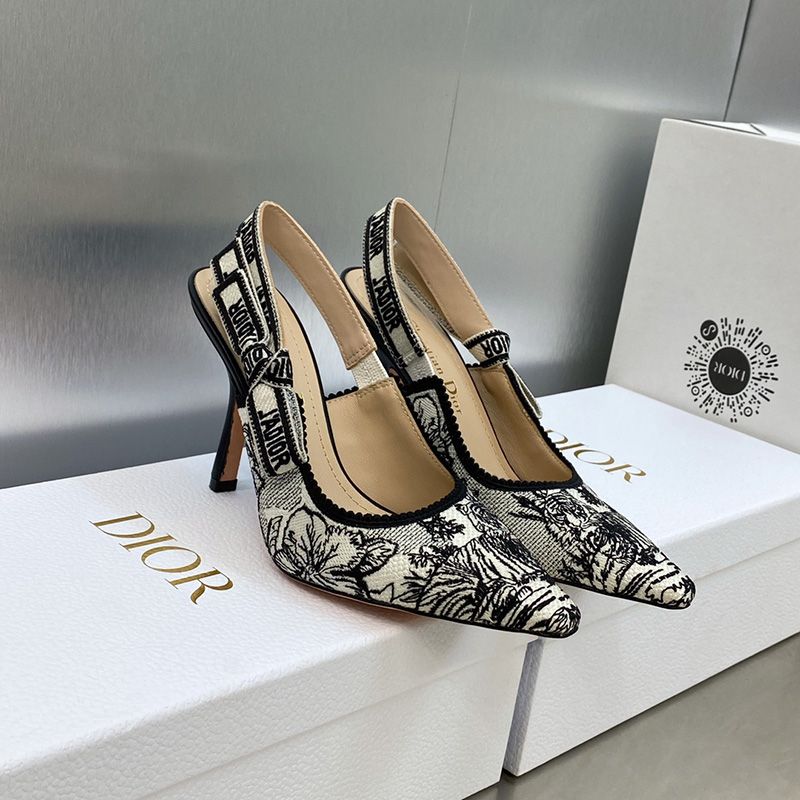 J'Adior Slingback Pumps Women Toile de Jouy Voyage Motif Canvas White Hot Sale