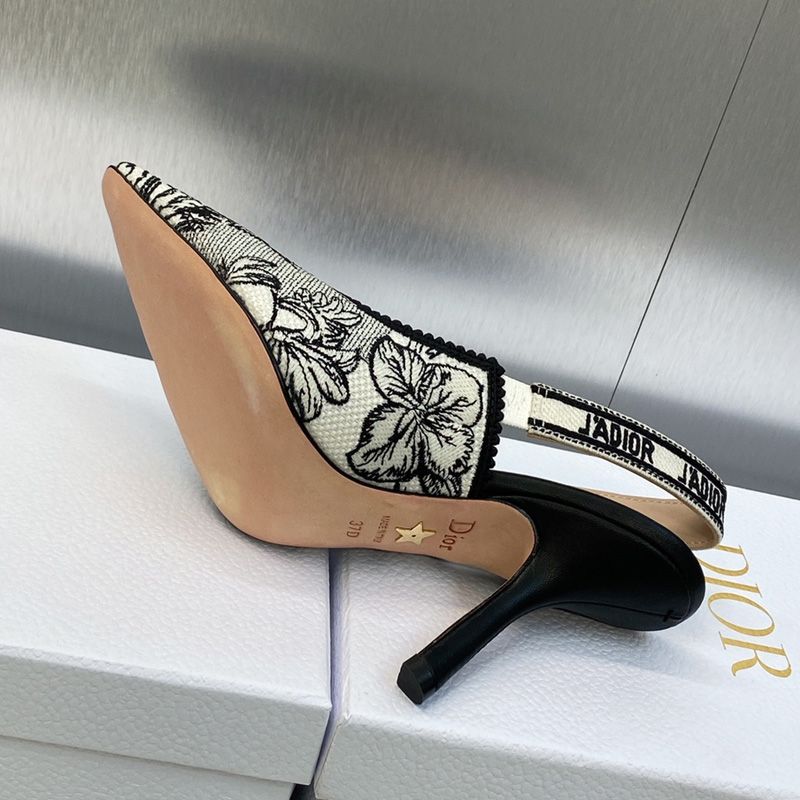 J'Adior Slingback Pumps Women Toile de Jouy Voyage Motif Canvas White Hot Sale