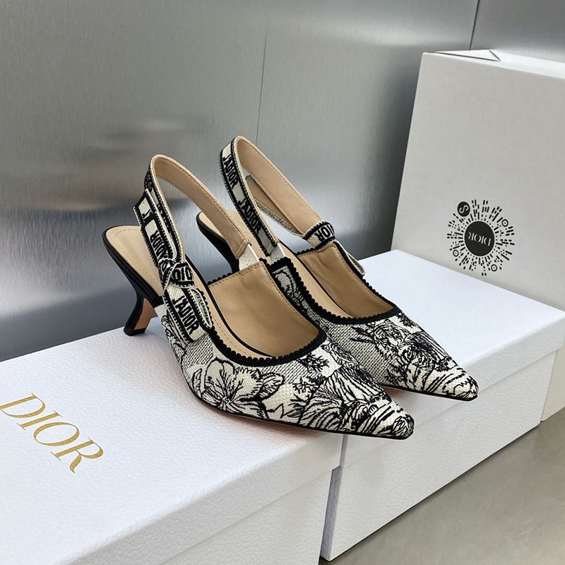 J'Adior Slingback Pumps Women Toile de Jouy Voyage Motif Canvas White Hot Sale