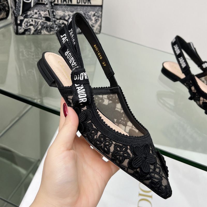 J'Adior Slingback Pumps Women 3D D-lace Motif Transparent Mesh Black Hot Sale