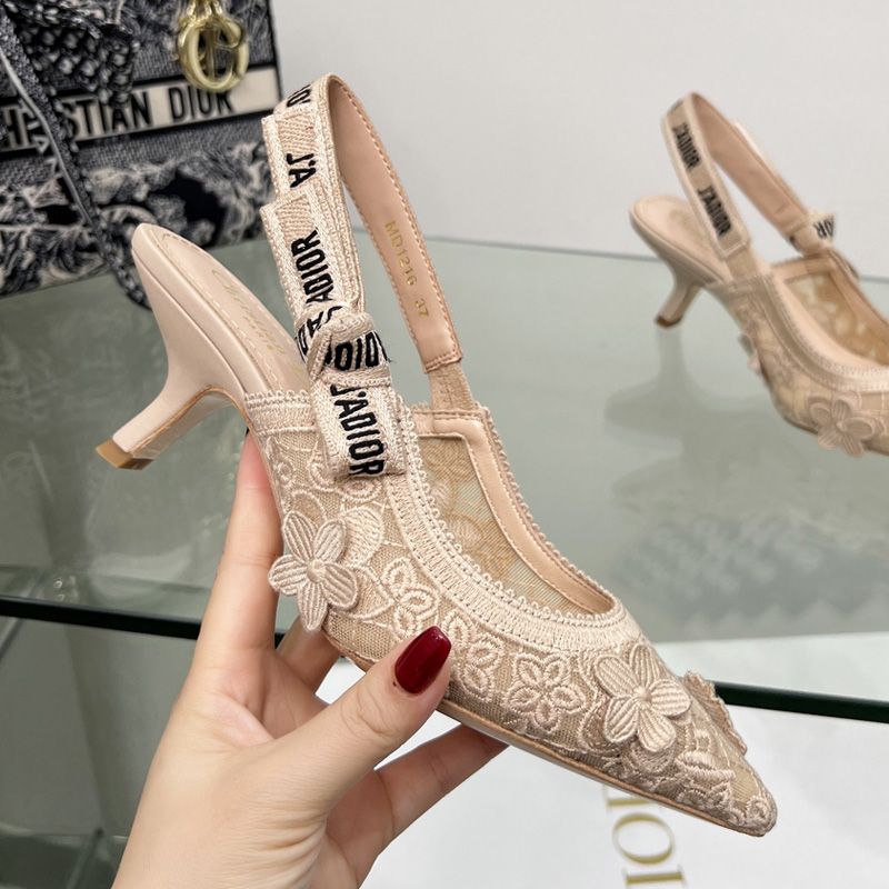 Hot J'Adior Slingback Pumps Women 3D D-lace Motif Transparent Mesh Khaki