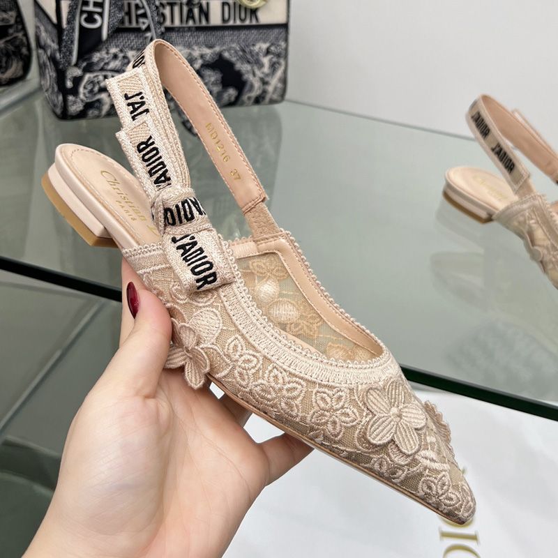 Hot J'Adior Slingback Pumps Women 3D D-lace Motif Transparent Mesh Khaki