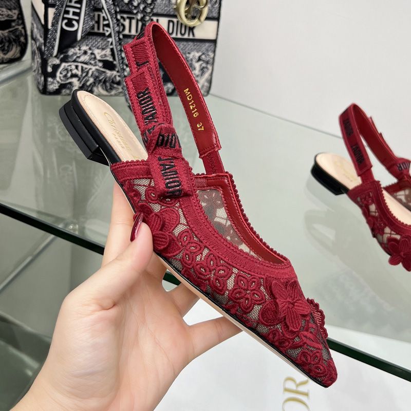 J'Adior Slingback Pumps Women 3D D-lace Motif Transparent Mesh Red Hot Sale