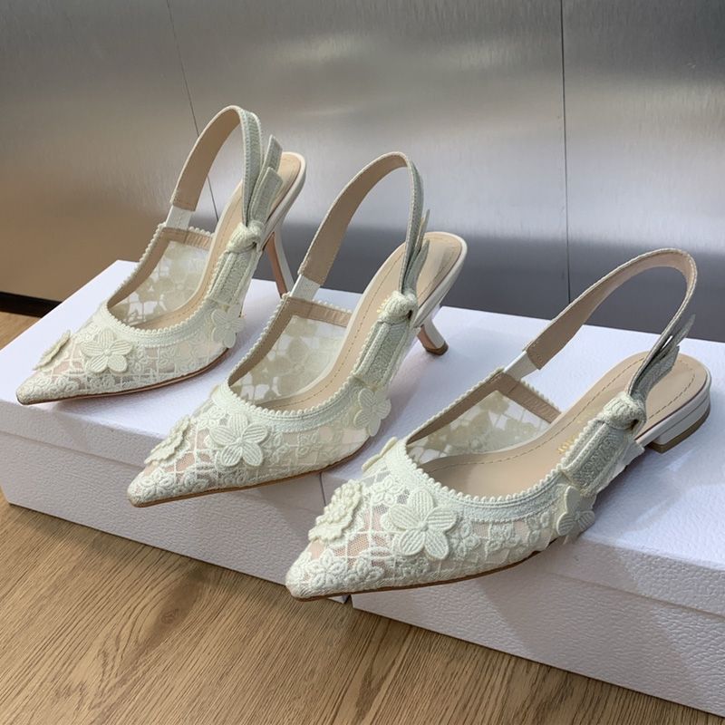 Hot J'Adior Slingback Pumps Women 3D D-lace Motif Transparent Mesh White