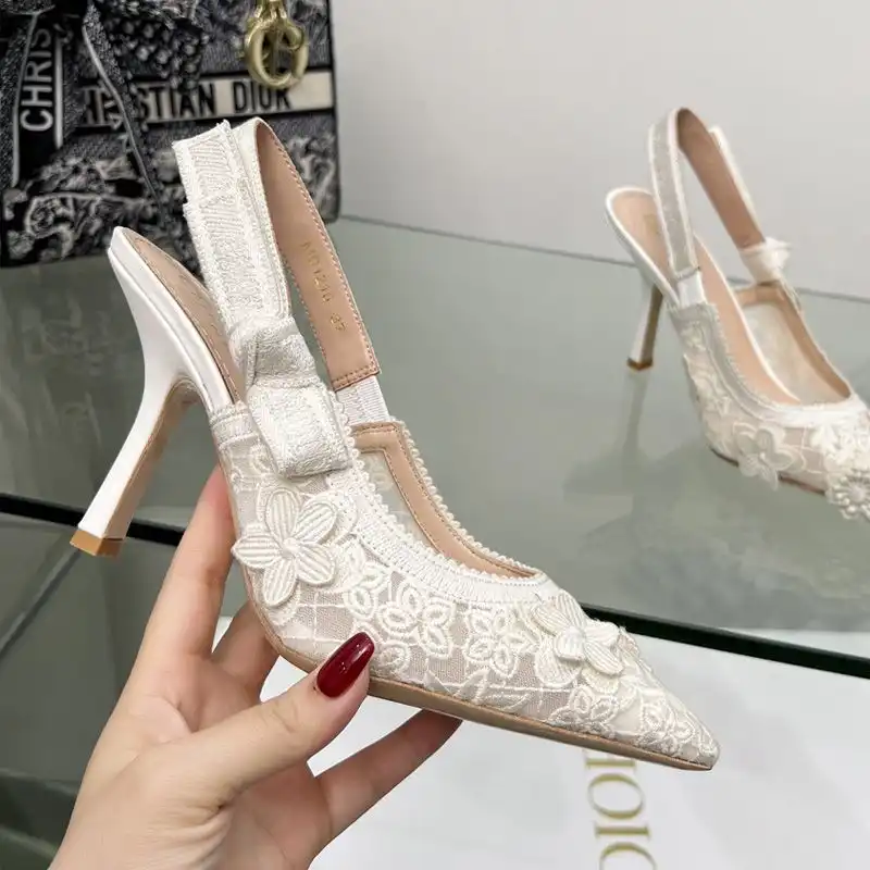 Affordable Hot J'Adior Slingback Pumps Women 3D D-lace Motif Transparent Mesh White