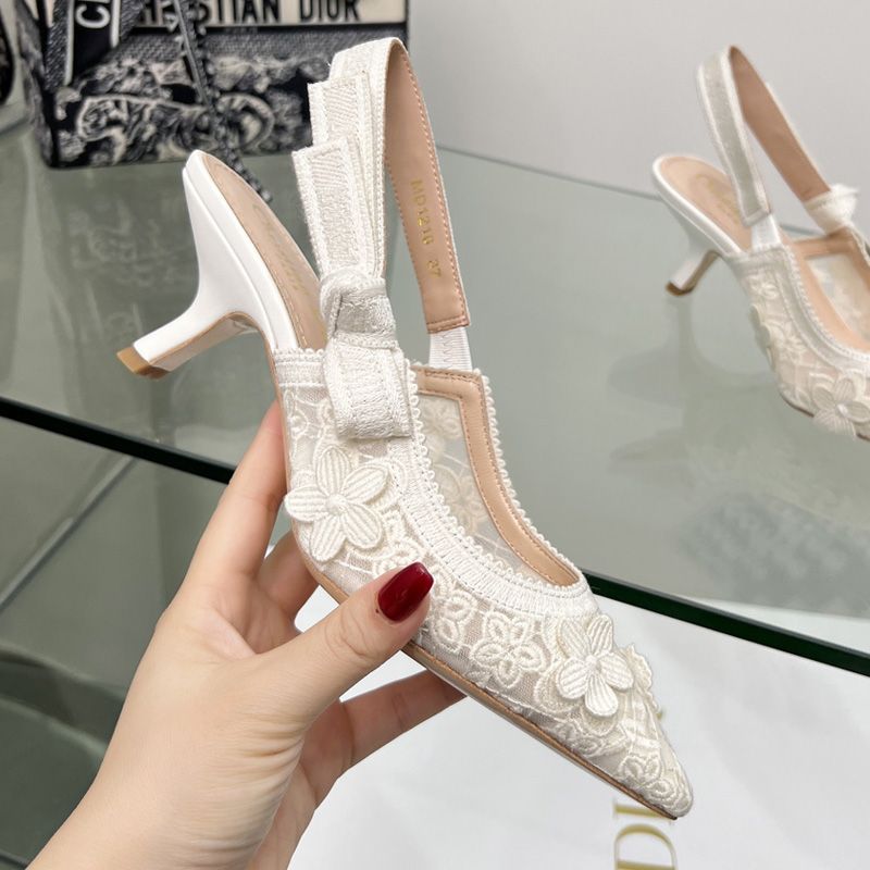 J'Adior Slingback Pumps Women 3D D-lace Motif Transparent Mesh White Hot Sale