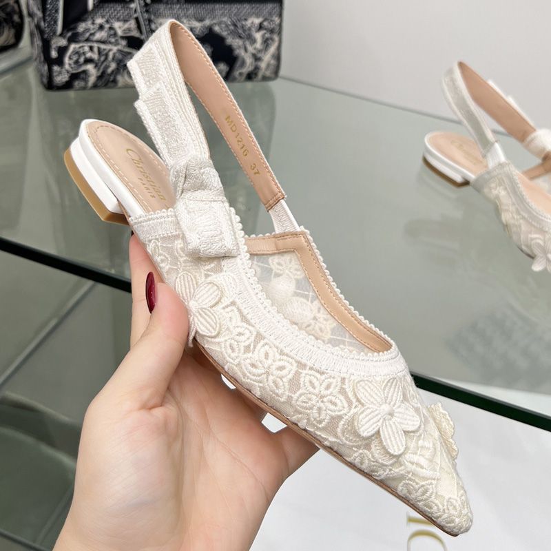 J'Adior Slingback Pumps Women 3D D-lace Motif Transparent Mesh White Hot Sale