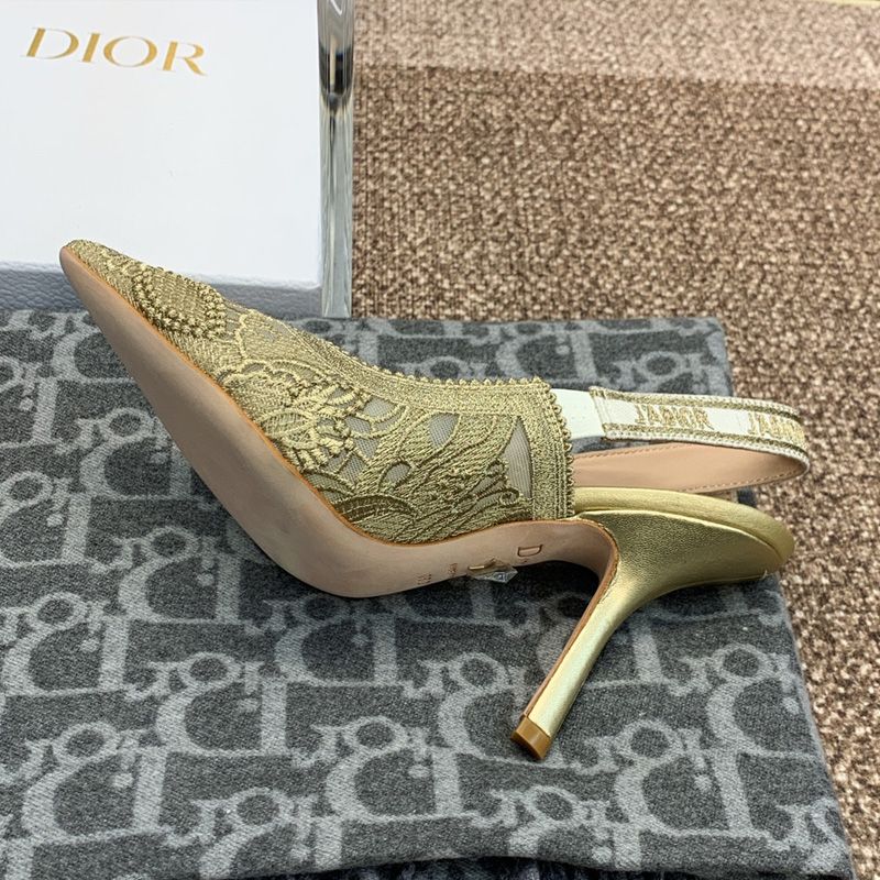 J'Adior Slingback Pumps Women D-Lace Butterfly Motif Transparent Mesh Gold Hot Sale