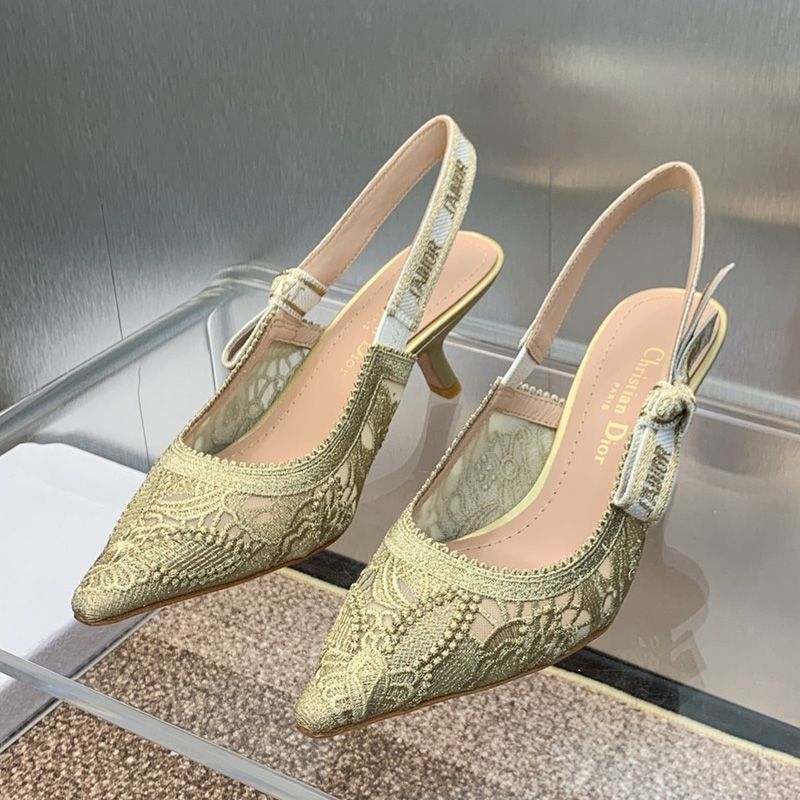 J'Adior Slingback Pumps Women D-Lace Butterfly Motif Transparent Mesh Gold Hot Sale