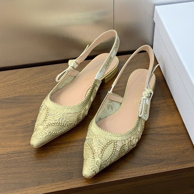 J'Adior Slingback Pumps Women D-Lace Butterfly Motif Transparent Mesh Gold Hot Sale