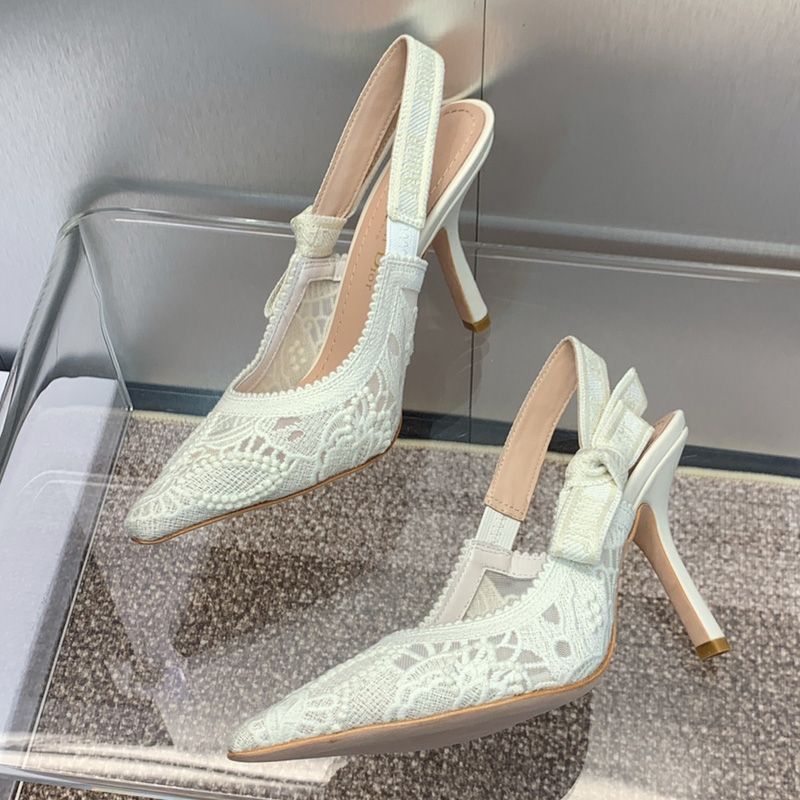 Hot J'Adior Slingback Pumps Women D-Lace Butterfly Motif Transparent Mesh White