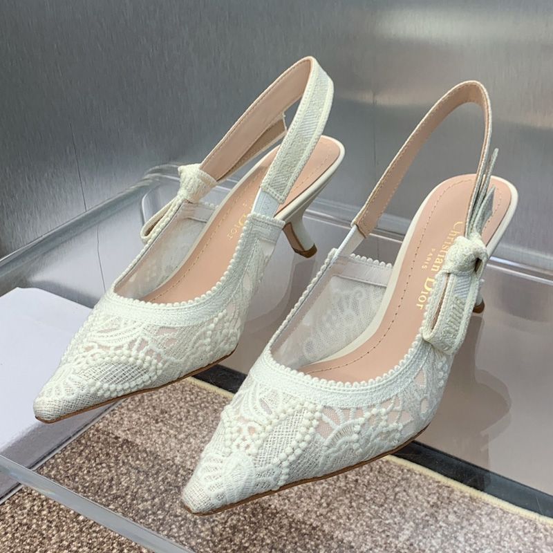 Hot J'Adior Slingback Pumps Women D-Lace Butterfly Motif Transparent Mesh White