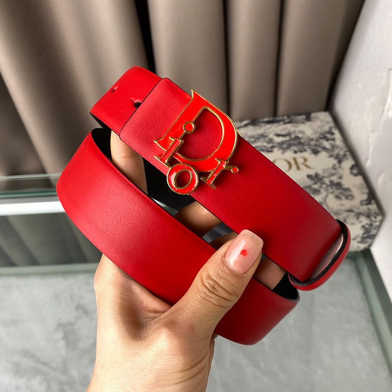 Hot Lady Dior Belt Enameled Calfskin Red