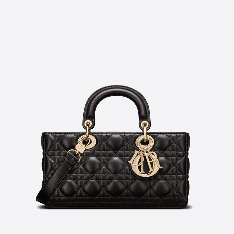 TOP Medium Lady D-Joy Bag Cannage Lambskin Black