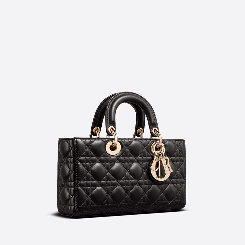 TOP Medium Lady D-Joy Bag Cannage Lambskin Black