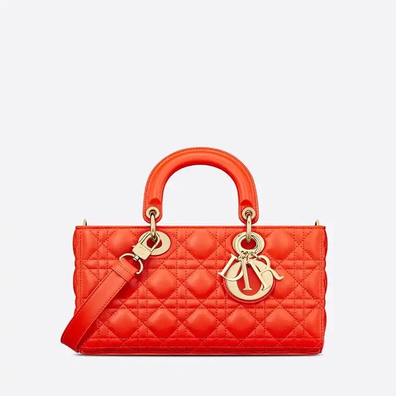 Medium Lady D-Joy Bag Cannage Lambskin Orange Hot Sale