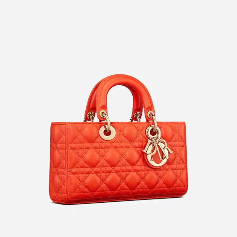 Cheap Medium Lady D-Joy Bag Cannage Lambskin Orange Luxury