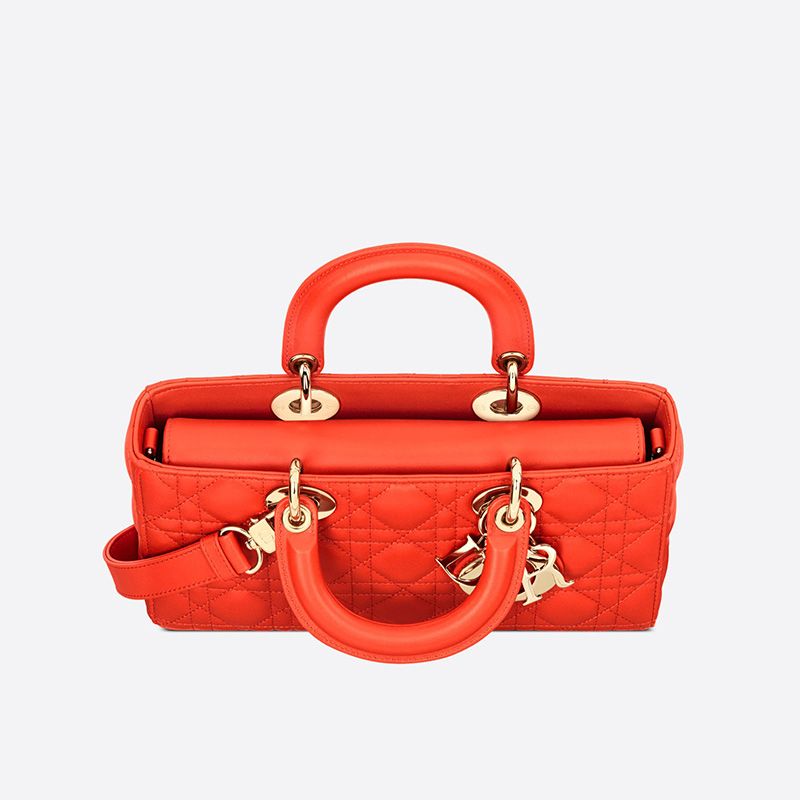 Medium Lady D-Joy Bag Cannage Lambskin Orange