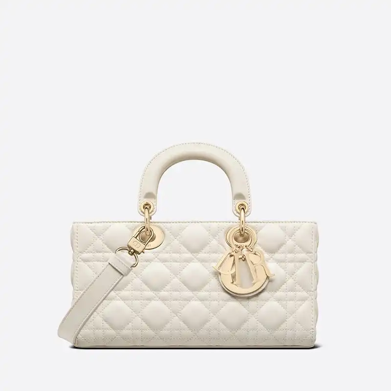 Medium Lady D-Joy Bag Cannage Lambskin White Luxury