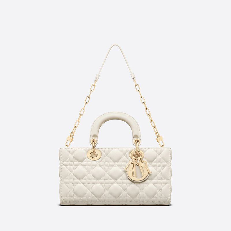 Medium Lady D-Joy Bag Cannage Lambskin White