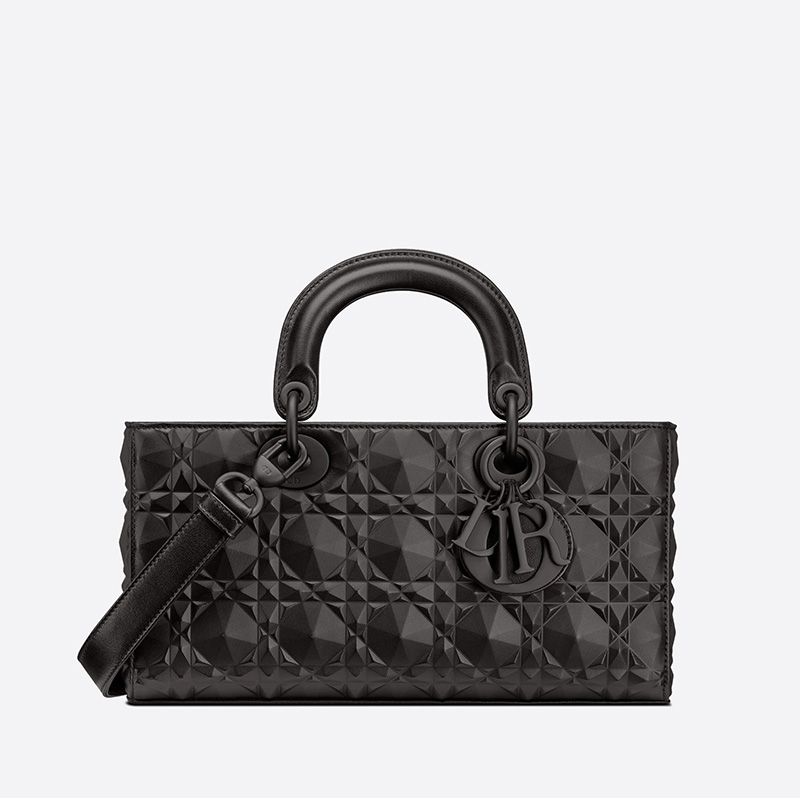 Hot Medium Lady D-Joy Bag Ultramatte Cannage Calfskin with Diamond Motif Black