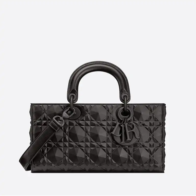 Medium Lady D-Joy Bag Ultramatte Cannage Calfskin with Diamond Motif Black Hot Sale