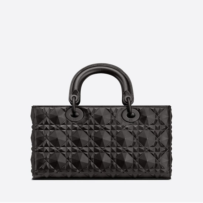 Hot Medium Lady D-Joy Bag Ultramatte Cannage Calfskin with Diamond Motif Black