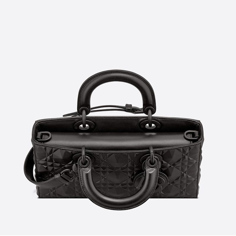 Hot Medium Lady D-Joy Bag Ultramatte Cannage Calfskin with Diamond Motif Black