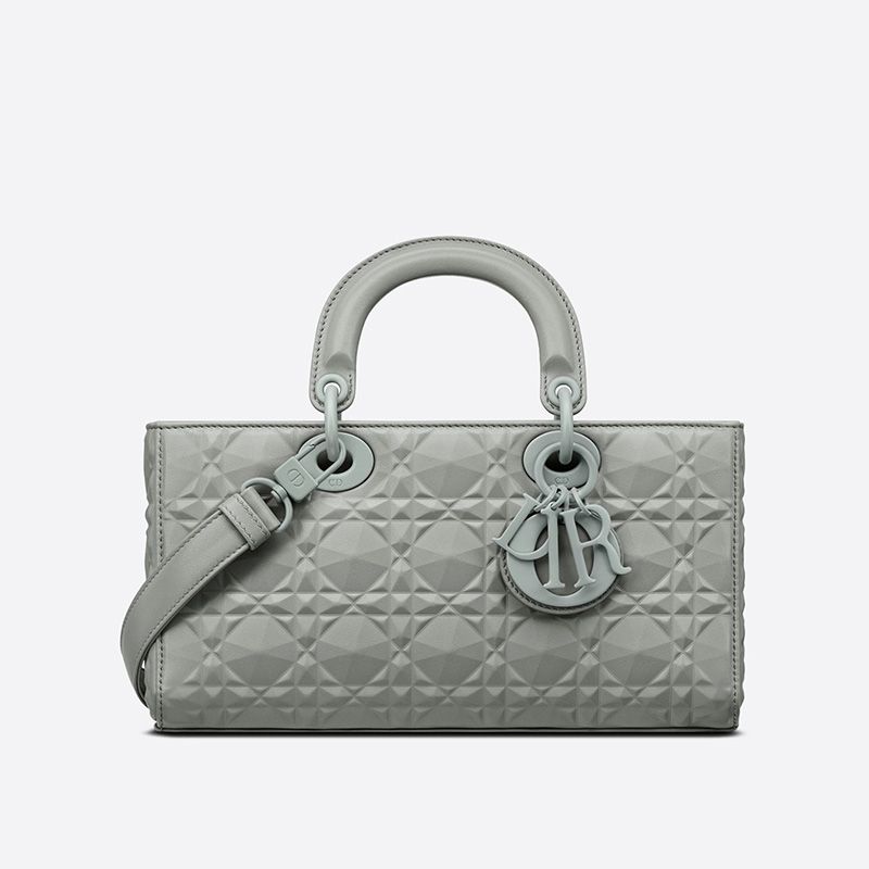 Hot Medium Lady D-Joy Bag Ultramatte Cannage Calfskin with Diamond Motif Grey