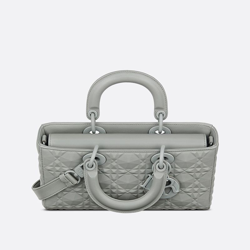 Hot Medium Lady D-Joy Bag Ultramatte Cannage Calfskin with Diamond Motif Grey