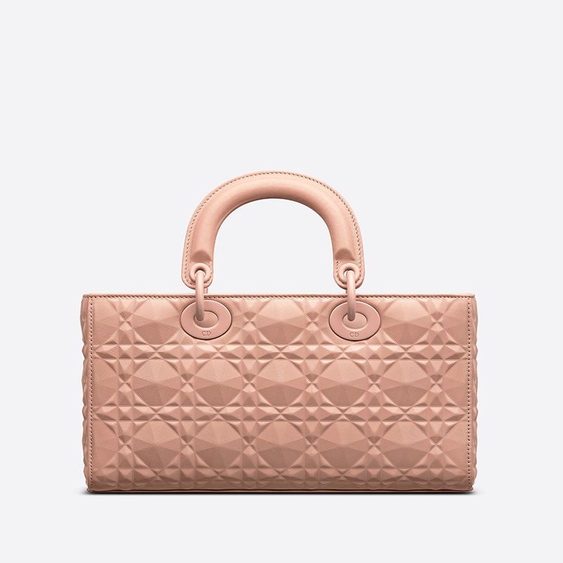 TOP Medium Lady D-Joy Bag Ultramatte Cannage Calfskin with Diamond Motif Pink