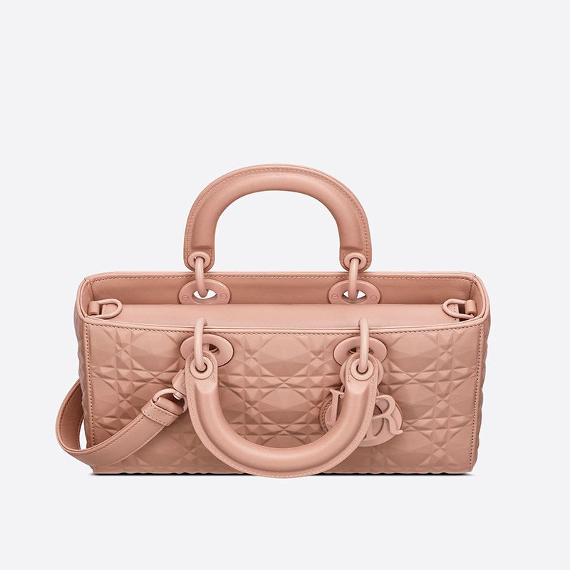 TOP Medium Lady D-Joy Bag Ultramatte Cannage Calfskin with Diamond Motif Pink