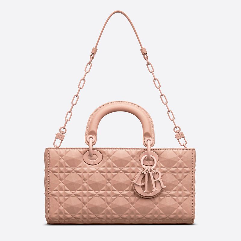 TOP Medium Lady D-Joy Bag Ultramatte Cannage Calfskin with Diamond Motif Pink